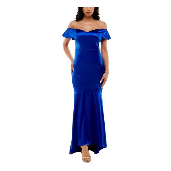 EMERALD SUNDAE Womens Blue Short Sleeve Maxi Formal Mermaid Dress XXS - Picture 1 of 4
